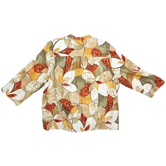 Alfred Dunner Women Shirt Top Sz 18 Button Front Tropical Tan Rust Gold Threads - Picture 4 of 15